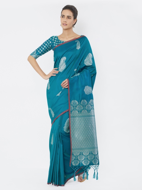 

Saree mall Teal Silk Blend Printed Banarasi Saree