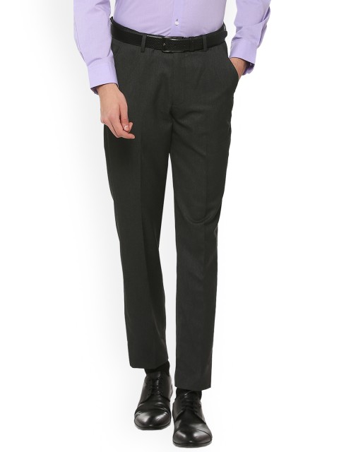

Peter England Men Black Slim Fit Self Design Formal Trousers