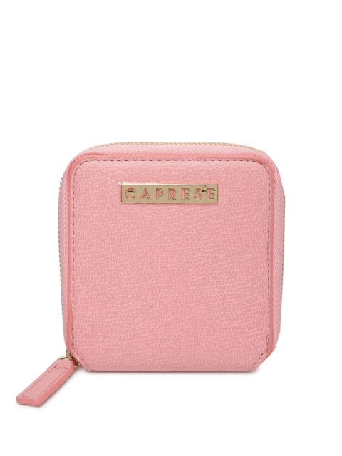 

Caprese Women Pink Solid Zip Around Wallet