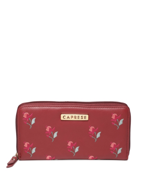 

Caprese Women Red Floral Self Design Zip Around Wallet