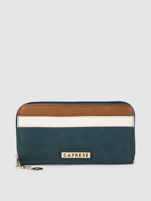 

Caprese Women Navy Blue & White Colourblocked Zip Around Wallet