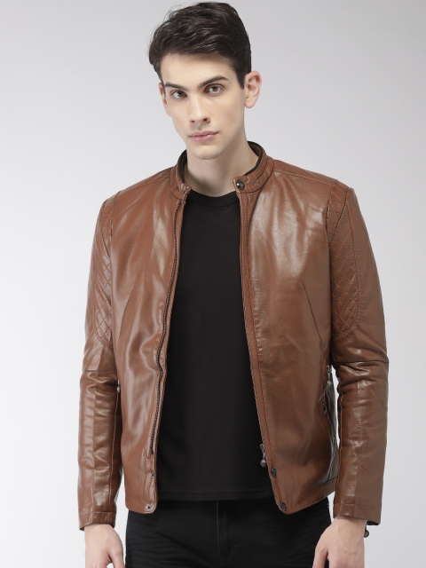 

Fort Collins Men Brown Solid Biker Jacket