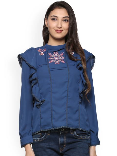 

People Women Navy Blue Solid Top