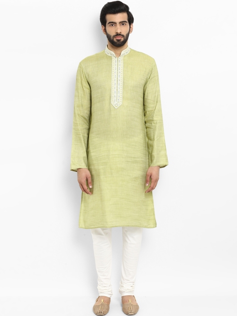 

ethnix Men Green Solid Straight Kurta