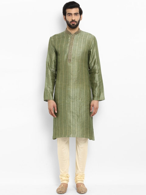 

ethnix Men Green Woven Design Straight Kurta