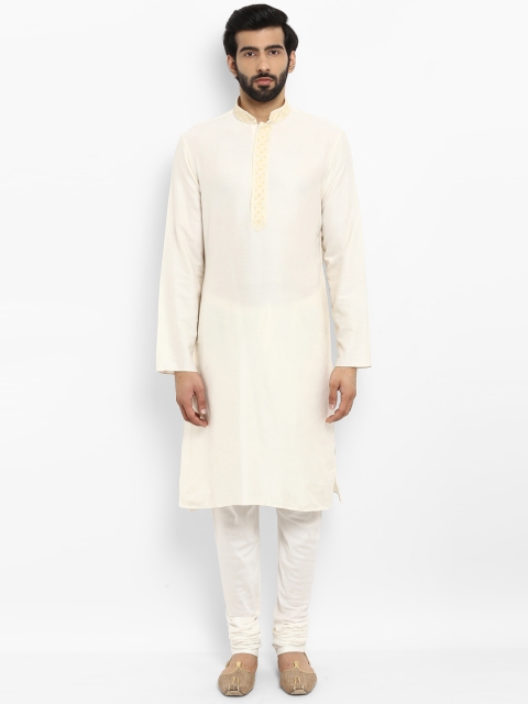 

ethnix Men White Solid Straight Kurta