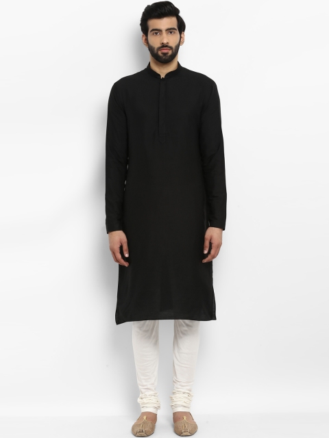 

ethnix Men Black Solid Straight Kurta