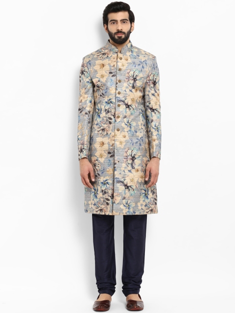 

ethnix Men Blue & Beige Printed Kurta with Churidar