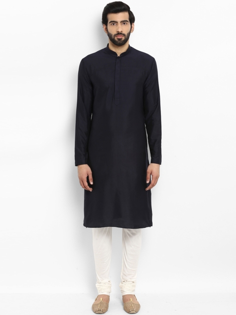 

ethnix Men Navy Blue Solid Straight Kurta