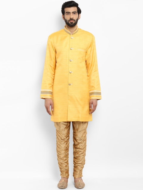 

ethnix Men Yellow Solid Straight Kurta