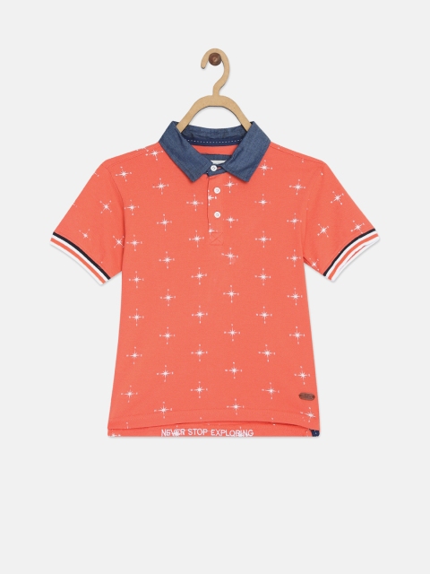 

Blue Giraffe Boys Coral Orange Printed Polo Collar T-shirt
