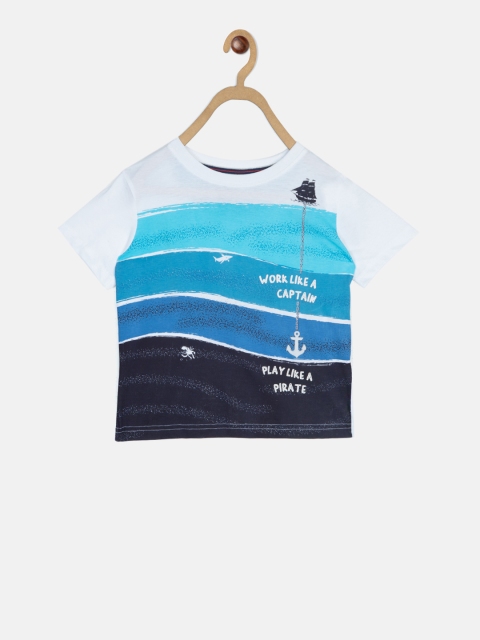 

Blue Giraffe Boys White Colourblocked Round Neck T-shirt