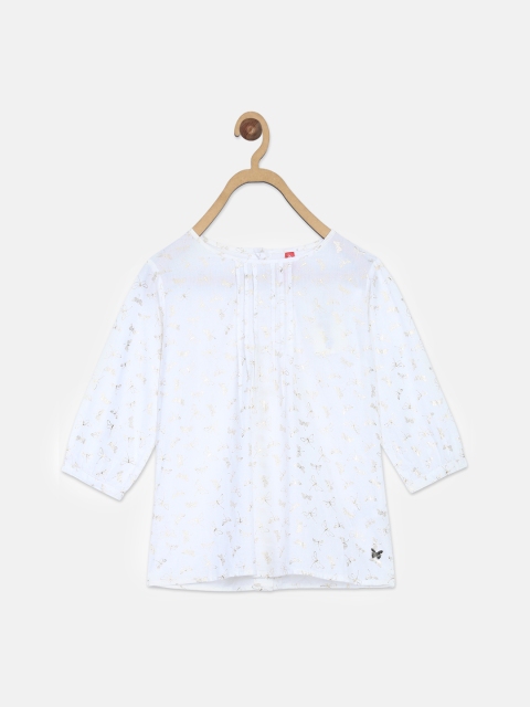 

Blue Giraffe Girls White Printed Top