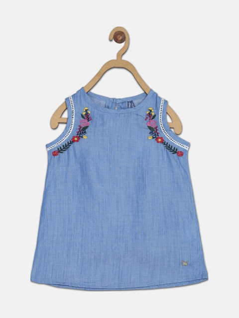 

Blue Giraffe Girls Blue Solid Pure Cotton Top