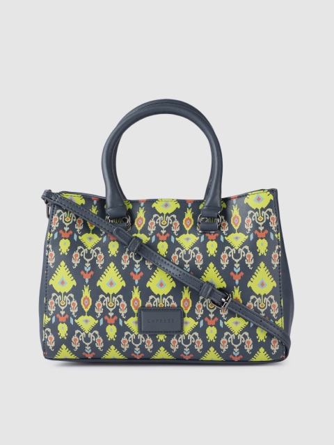 

Caprese Charcoal Grey & Yellow Ikat Print Handheld Bag