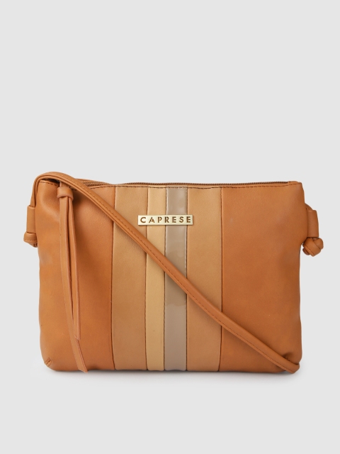 

Caprese Tan Brown & Grey Striped Sling Bag
