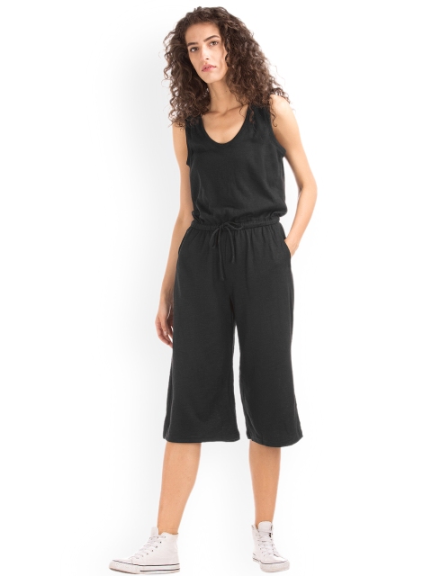 

GAP Women Black Softspun Knit Wide Leg Jumpsuit