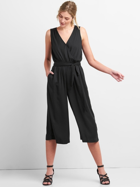 

GAP Women Black Sleeveless Wrap Jumpsuit In Modal
