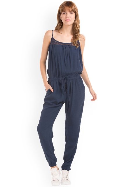 

GAP Women Blue Crochet Yoke Jumpsuit