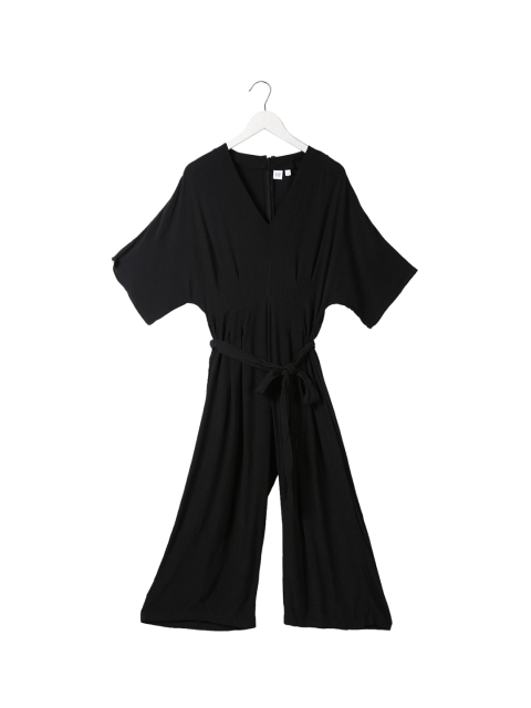 

GAP Women Black Short Sleeve V-Neck Jumpsuit