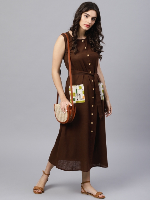 

Nayo Women Brown Solid A-Line Dress