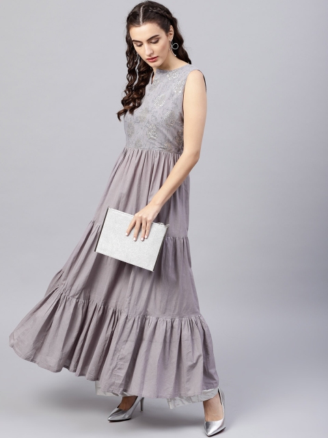 

Nayo Women Grey & Silver Yoke Design A-Line Kurta
