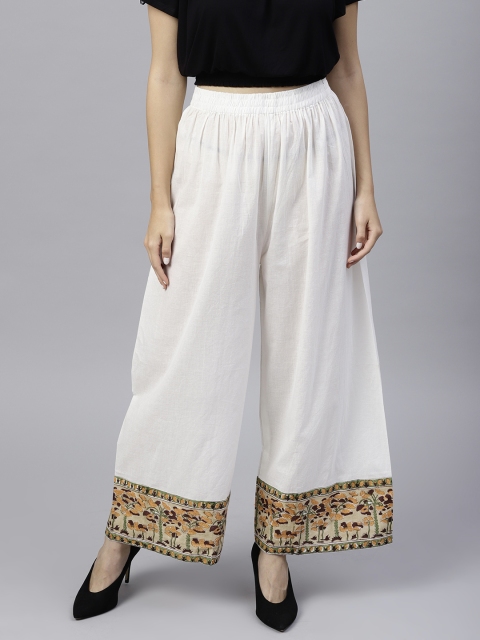 

Nayo Women Off-White Hem Design Wide Leg Palazzos
