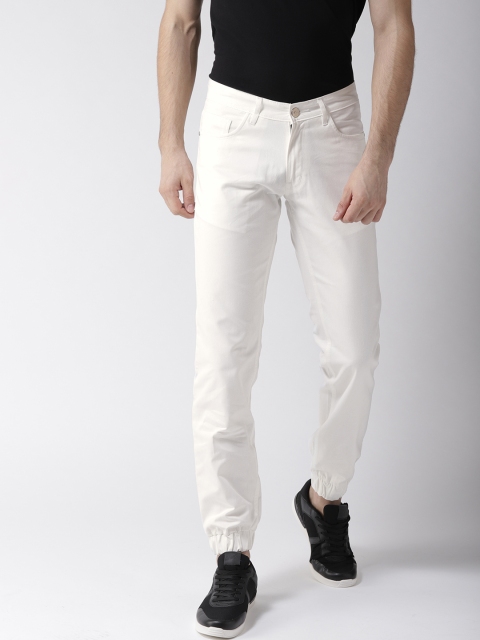 

Hubberholme Men White Slim Fit Mid-Rise Clean Look Denim Joggers