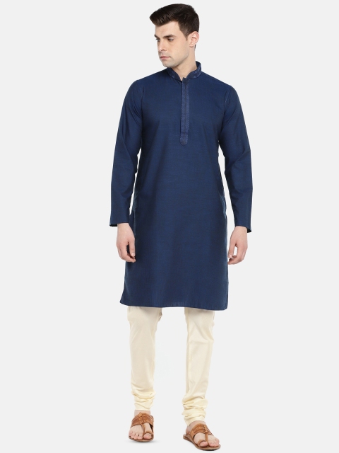

Ethnicity Men Navy Blue Solid Straight Kurta