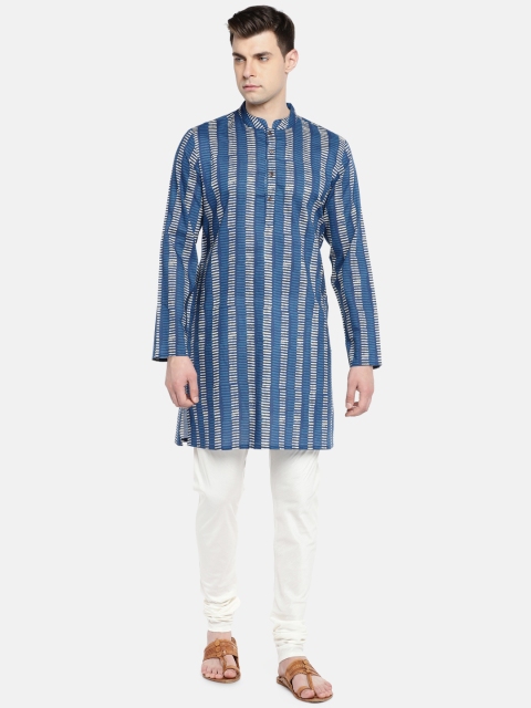 

Ethnicity Men Blue & White Printed Straight Kurta