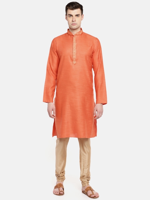 

Ethnicity Men Orange Solid Straight Kurta
