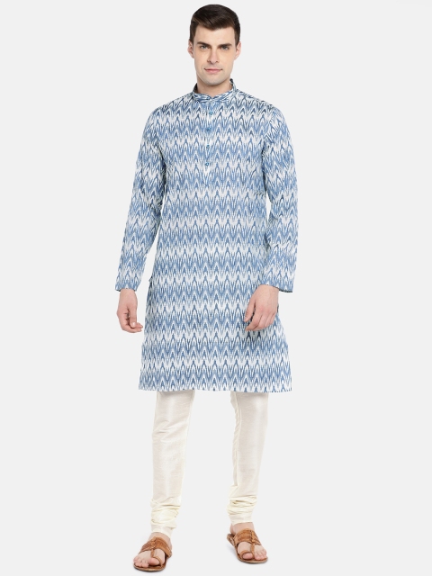 

Ethnicity Men Blue Printed Straight Kurta