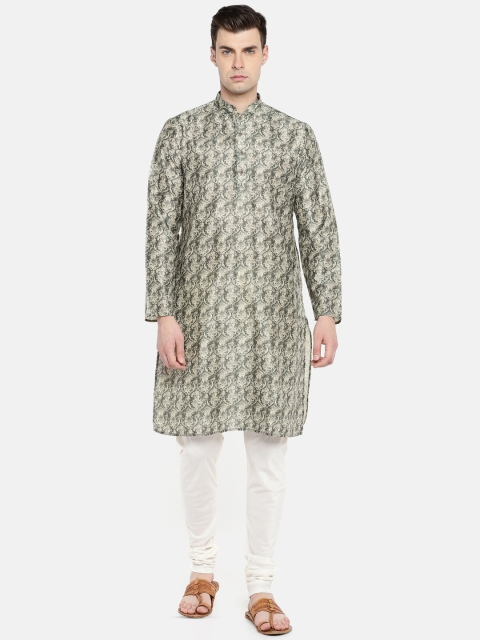 

Ethnicity Men Grey Printed Straight Silk Kurta