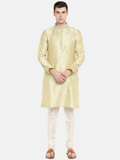 

Ethnicity Men Beige Woven Design Straight Kurta