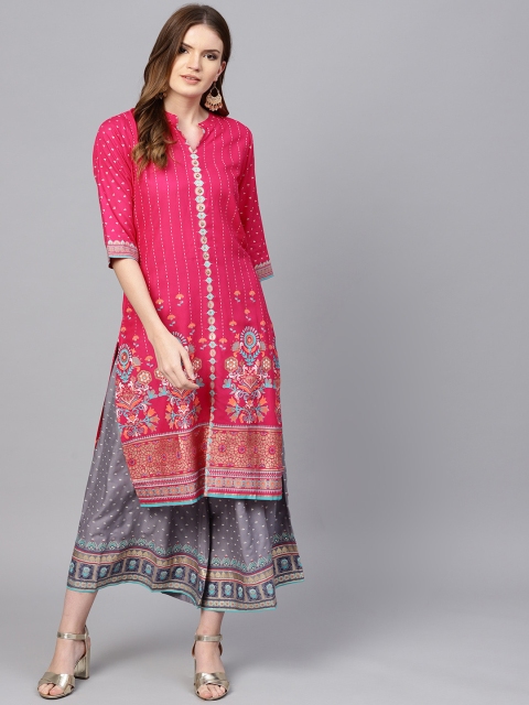 

Shree Women Magenta & Grey Printed Kurta with Palazzos