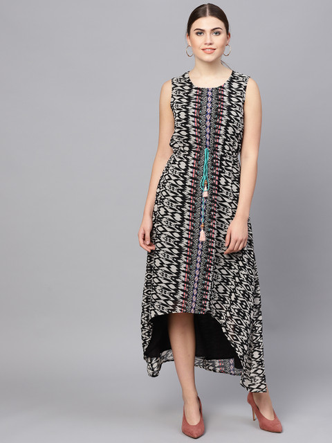 

Shree Women Grey & Black Printed High-Low A-Line Dress