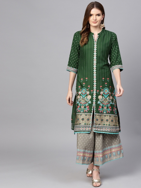 

Shree Women Green & Grey Printed Kurta with Palazzos