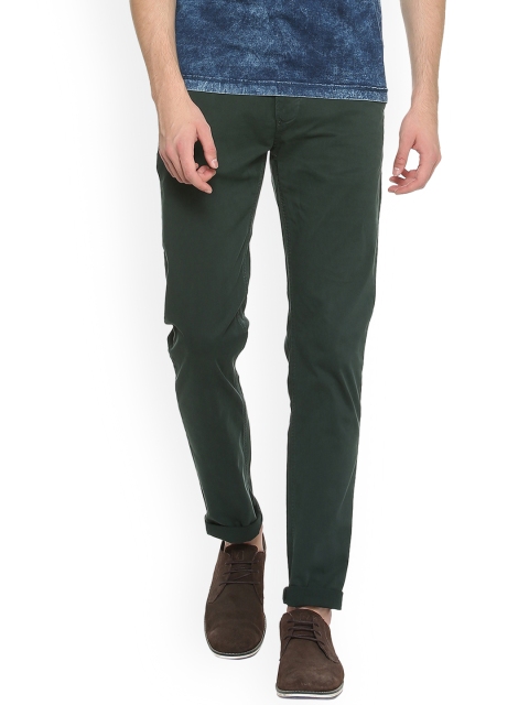 

Solly Jeans Co. Men Green Slim Fit Solid Regular Trousers