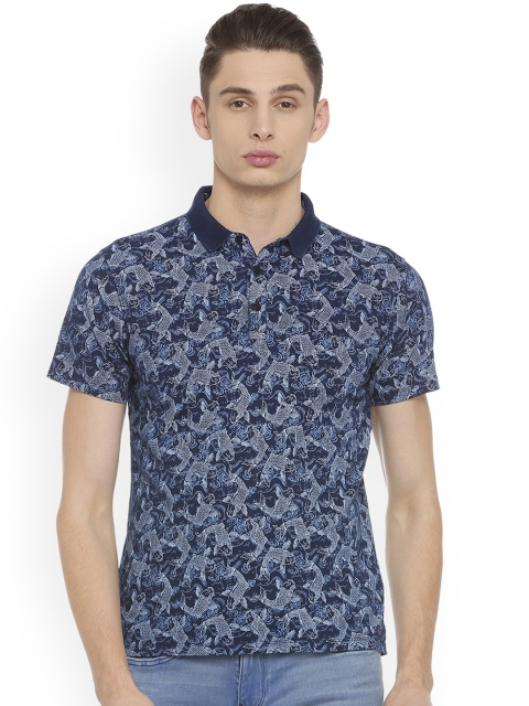 

V Dot Men Blue Printed Polo Collar T-shirt