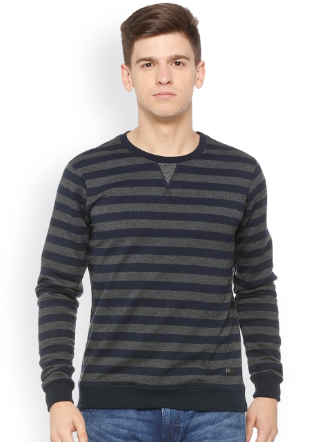 

Peter England Casuals Men Navy Blue Striped Sweatshirt