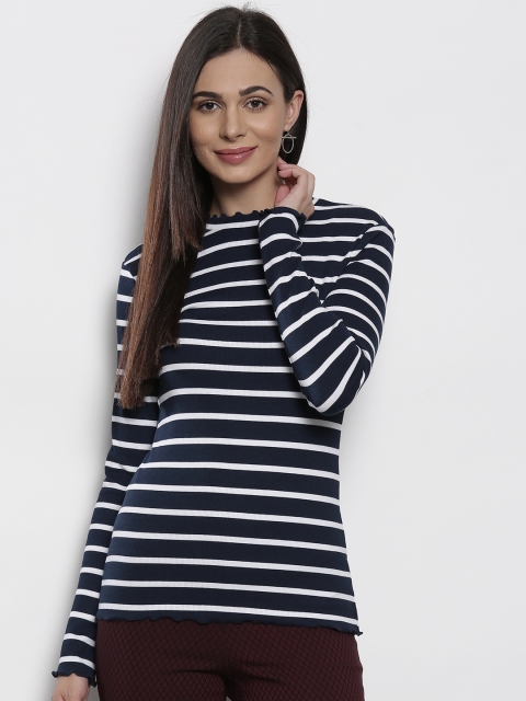 

DOROTHY PERKINS Women Navy & White Striped Top, Navy blue