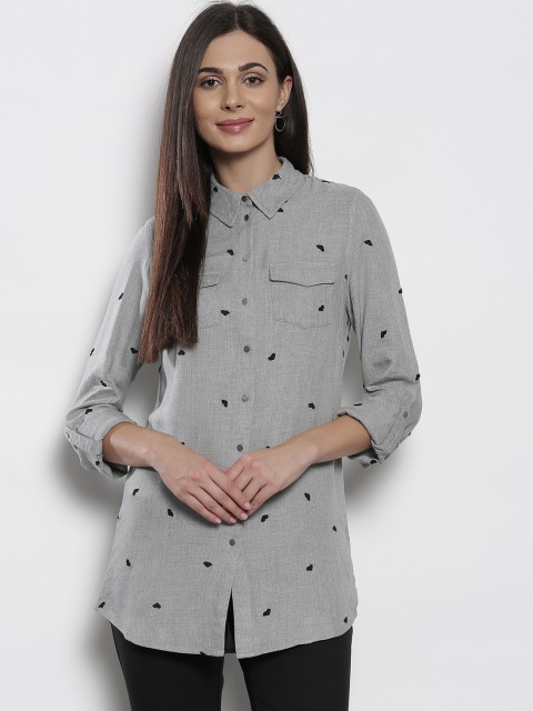 

DOROTHY PERKINS Women Grey Regular Fit Embroidered Casual Shirt