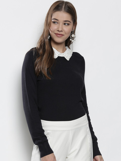 

DOROTHY PERKINS Women Navy Blue & White Solid Pullover