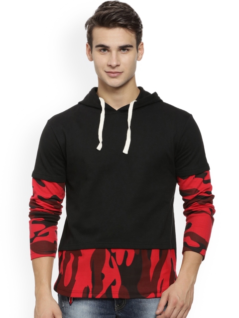 

Campus Sutra Men Black & Red Printed Hooded Sweatshirt
