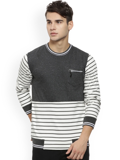 

Campus Sutra Men White & Grey Striped Sweatshirt