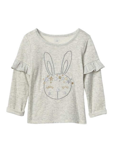 

GAP Toddler Girls Grey Embellished Graphic Ruffle Pullover