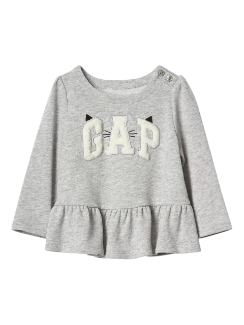 

GAP Baby Girls Grey Kitten Logo Peplum Sweatshirt
