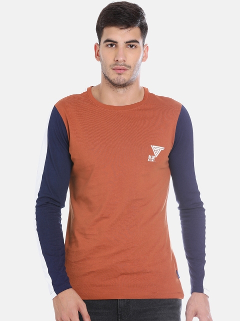 

Blue Saint Men Brown Colourblocked Round Neck T-shirt