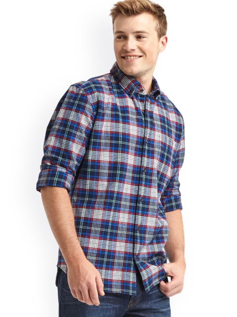 

GAP Men Blue Flannel Multi-Plaid Standard Fit Shirt