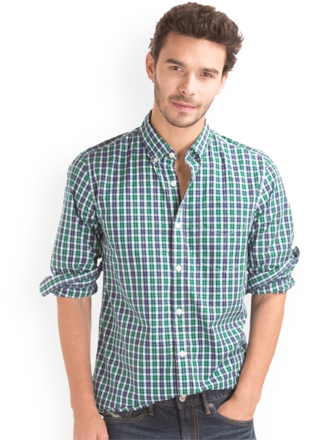 

GAP Men Green True Wash Classic Plaid Standard Fit Shirt